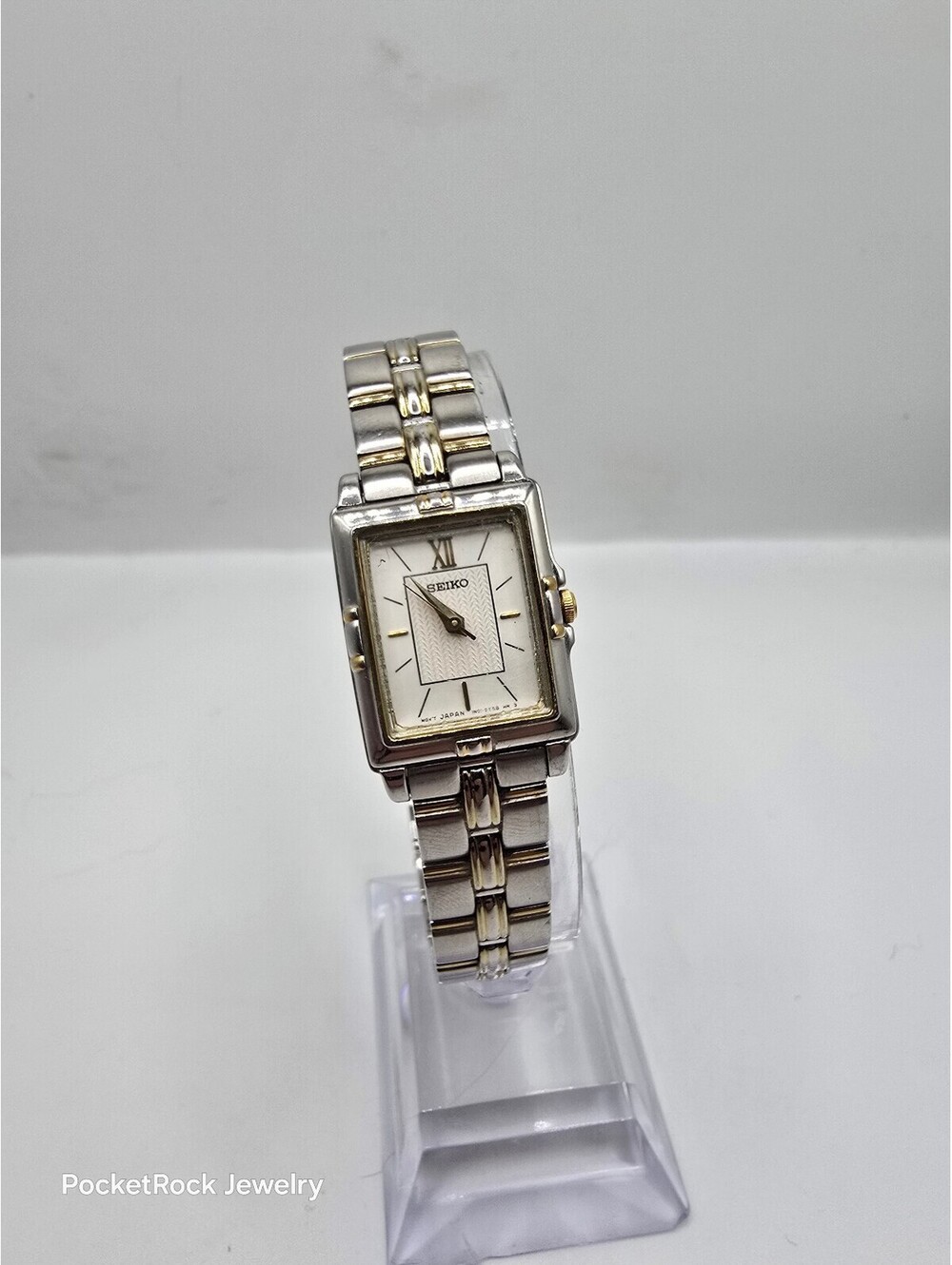 Seiko Women’s Rectangle Two-Tone Quartz Textured White Dial SS Bracelet SXGN46